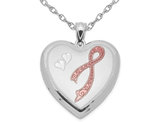 Sterling Silver Heart Shaped Ribbon Locket Pendant Necklace with Chain